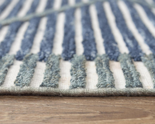 8' X 10' Blue And Ivory Geometric Hand Tufted Area Rug