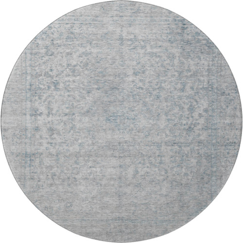 8' Silver And Gray Oriental Washable Round Rug With UV Protection