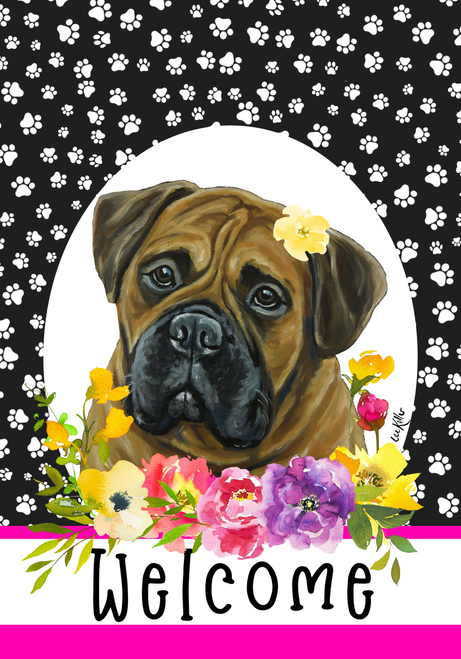 Bull Mastiff - Hippie Hound Studios Paw Prints  House and Garden Flags