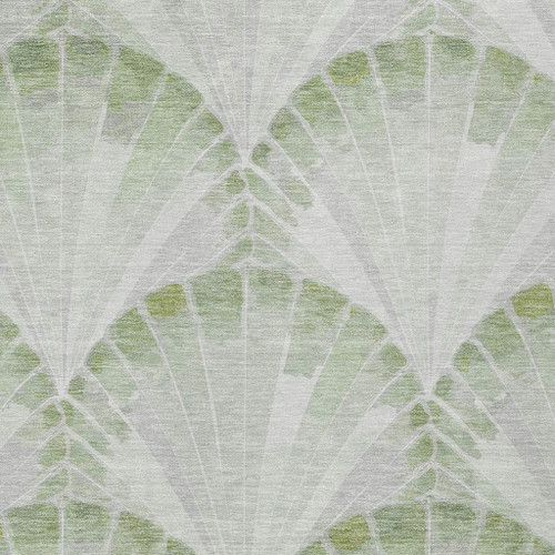 9' X 12' Artichoke Green And Ivory Seashell Washable Indoor Outdoor Area Rug