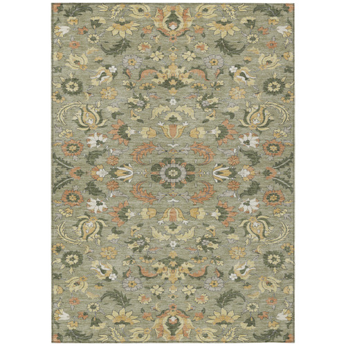 8' X 10' Sage And Olive Green Floral Medallion Washable Indoor Outdoor Area Rug