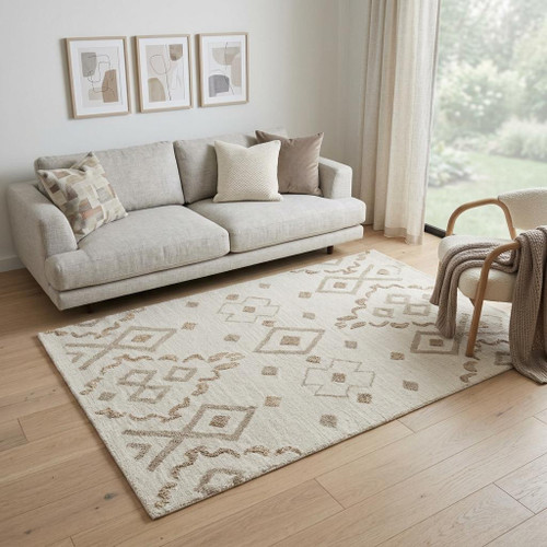 5' X 8' Natural Beige And Taupe Wool Geometric Hand Tufted Area Rug