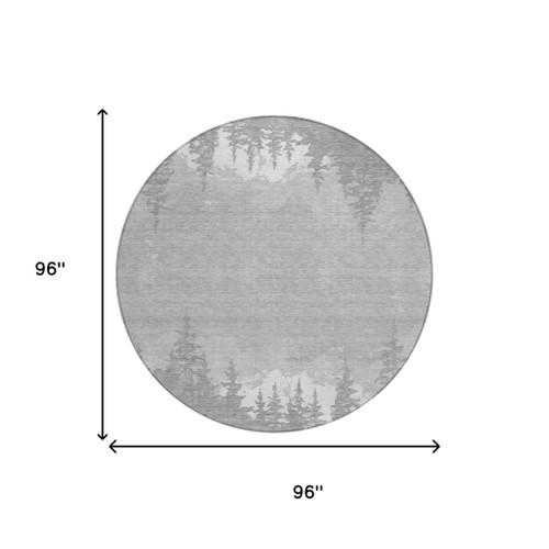 8' Gray And Silver Round Floral Washable Indoor Outdoor Area Rug