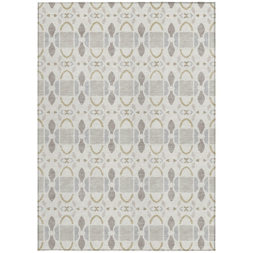 3' X 5' Ivory And Silver Striped Washable Indoor Outdoor Area Rug