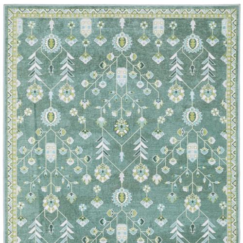 10' X 13' Teal And Green Oriental Washable Area Rug