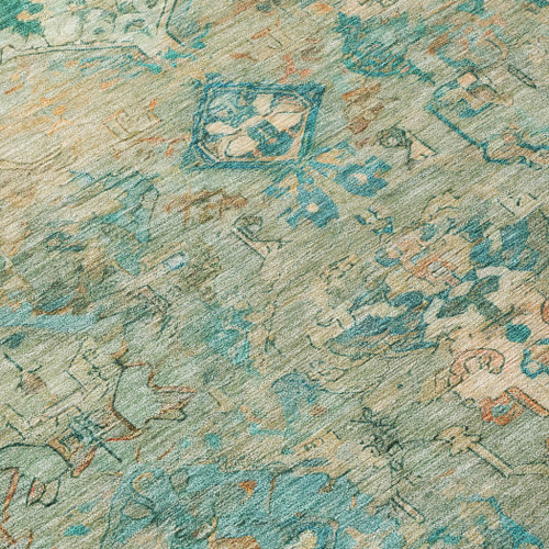 8' Teal Blue And Beige Round Medallion Washable Indoor Outdoor Area Rug