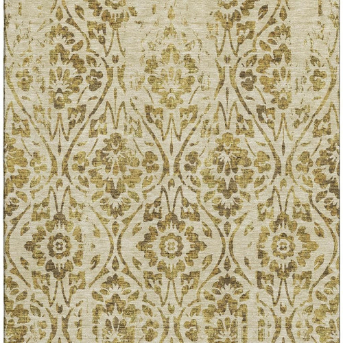 10' X 14' Gold And Beige Floral Washable Area Rug With UV Protection