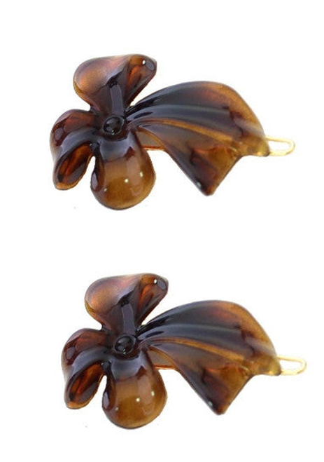 Wire Barrettes w/ Brown Roses & Leaves 