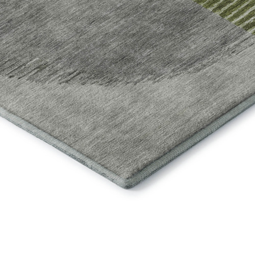 10' X 14' Olive Green Gray And Ivory Geometric Washable Area Rug With UV Protection