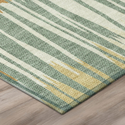 10' X 14' Green And Gold Striped Washable Indoor Outdoor Area Rug