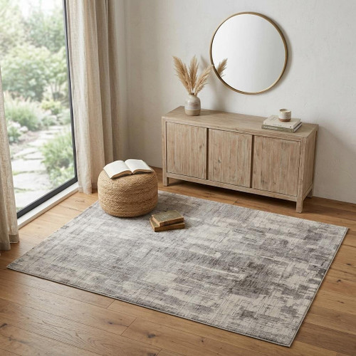 4' X 6' Gray and Ivory Abstract Hand Woven Worn Faded Area Rug