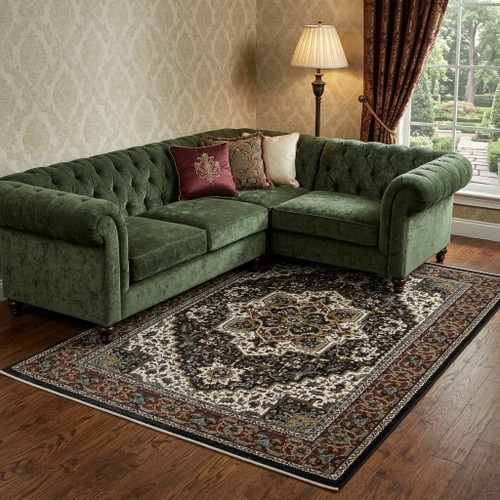 8' X 11' Navy Blue Medallion Area Rug With Fringe