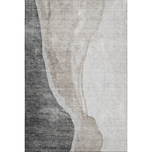 5' X 8' Charcoal And Ivory Abstract Washable Area Rug With UV Protection