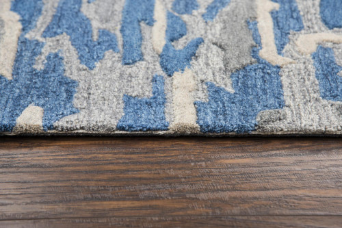 9' X 12' Blue Dark Blue And Gray Wool Abstract Hand Tufted Area Rug