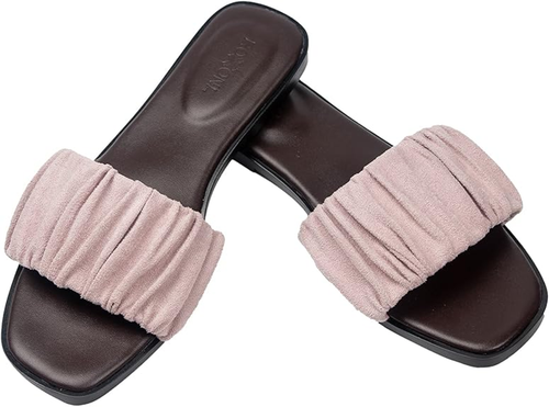 Women's Ruched Fabric Slide Sandals Open Toe Flat Sandals