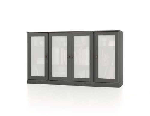 65" Gray Solid Wood Sideboard With Four Glass Doors