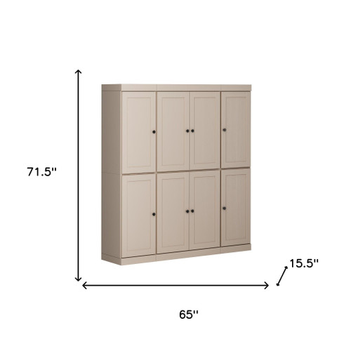 72" Beige Solid Wood 8 Two Drawer Pantry Or Storage Closet