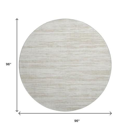 8' Ivory And Beige Striped Washable Round Rug With UV Protection