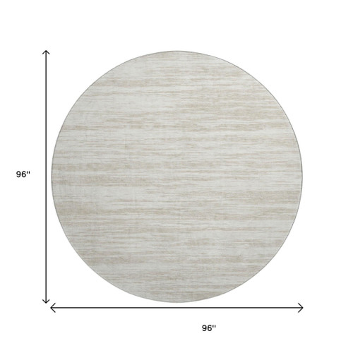 8' Ivory And Beige Striped Washable Round Rug With UV Protection