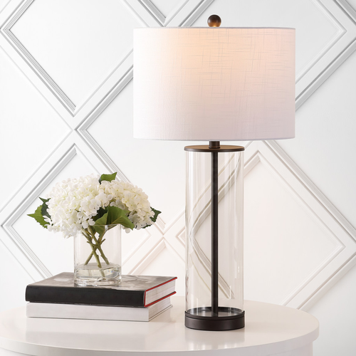 29" Antiqued Bronze Table Lamp With Drum Shade