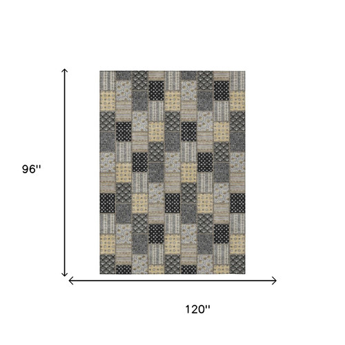 8' X 10' Graphite And Gray Patchwork Washable Indoor Outdoor Area Rug