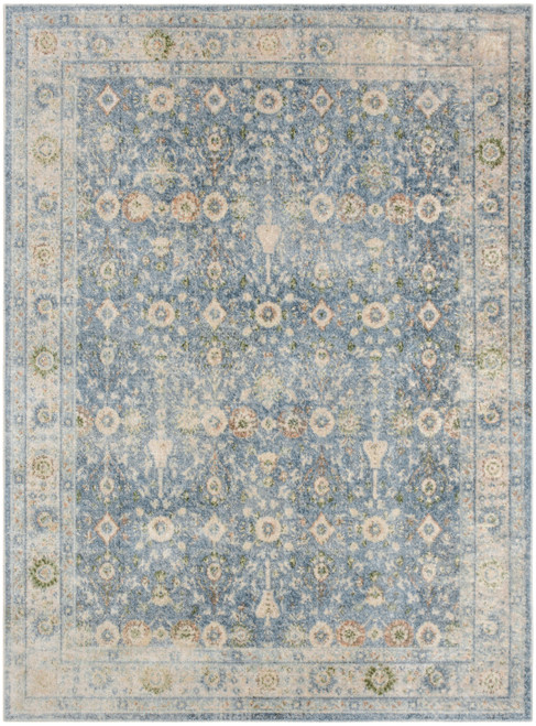 5' X 7' Blue Floral Distressed Area Rug