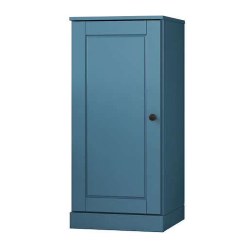 36" Teal Blue Solid Wood Adjustable Three Tier Library Bookcase with One Door