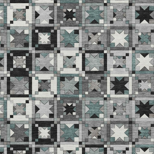 5' X 8' Gray And Black Patchwork Washable Indoor Outdoor Area Rug