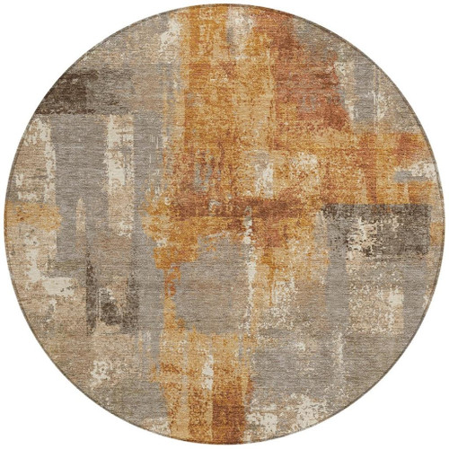 8' Taupe And Gray Round Abstract Washable Indoor Outdoor Area Rug