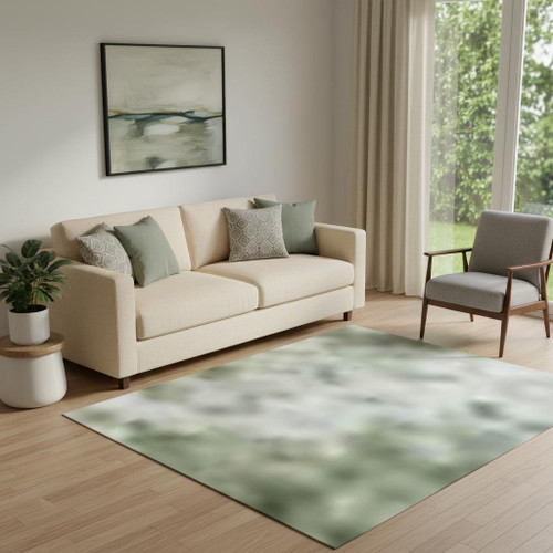 5' X 8' Green And Sage Abstract Washable Area Rug With UV Protection