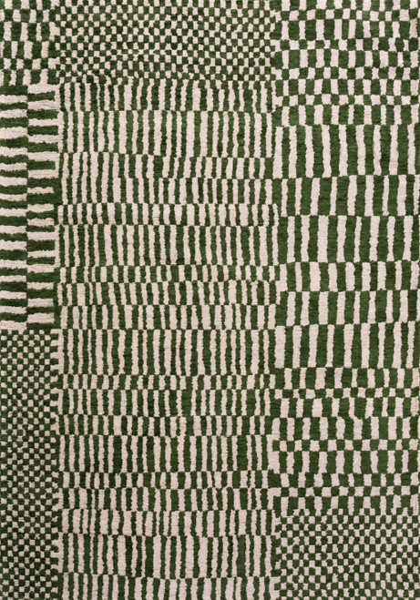 6' X 8' Green And Beige Geometric Berber Washable Area Rug With UV Protection