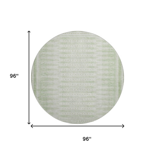 8' Sage And Fern Green Geometric Washable Round Rug With UV Protection