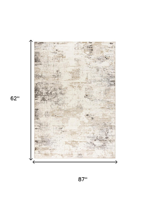 5' X 7' Beige Ivory And Black Abstract Area Rug