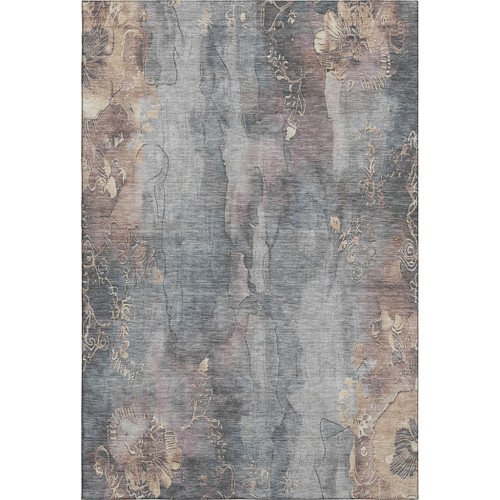 3' X 5' Gray And Beige Floral Washable Area Rug With UV Protection