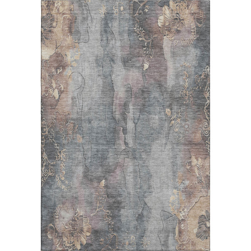 3' X 5' Gray And Beige Floral Washable Area Rug With UV Protection