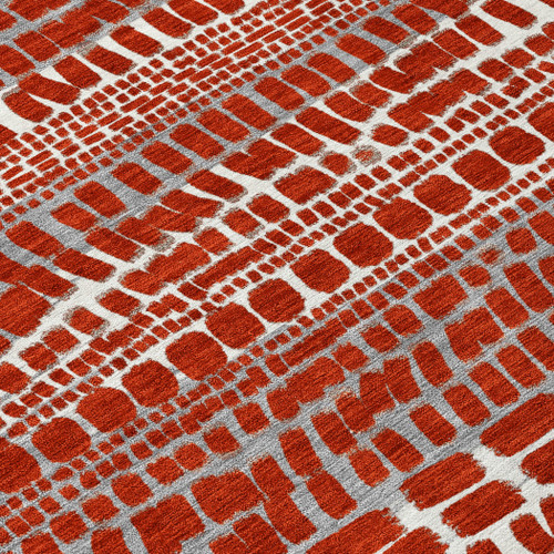 8' X 10' Red And Gray Abstract Washable Indoor Outdoor Area Rug