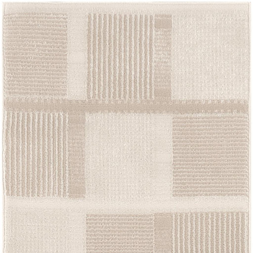 6' Ivory And Light Taupe Geometric Runner Rug