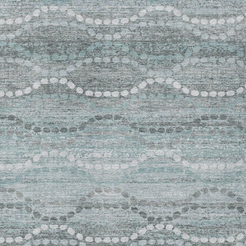 3' X 5' Teal Blue And Ivory Ogee Washable Indoor Outdoor Area Rug