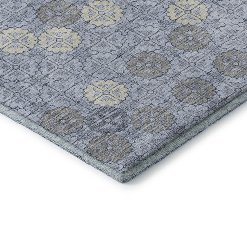 3' X 5' Blue And Ivory Geometric Washable Area Rug With UV Protection