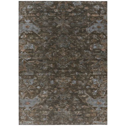 9' X 12' Chocolate And Gray Medallion Washable Indoor Outdoor Area Rug