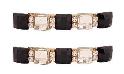 Jet Crystal Stone & Swarovski Automatic Barrette (Pair) 