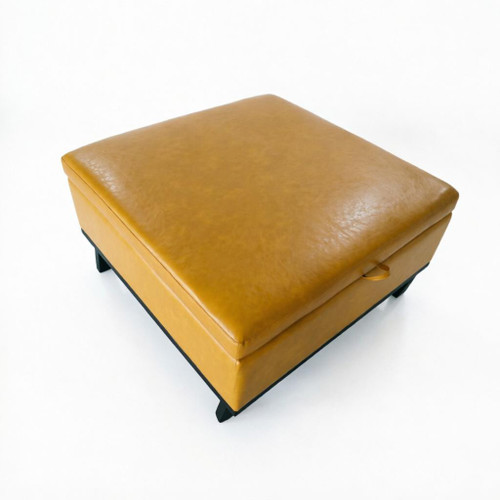 37" Yellow and Black Rolling Faux Leather Storage Ottoman