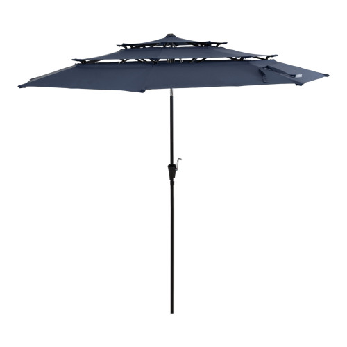 10' Dark Blue Polyester Octagonal Tilt Lighted Market Patio Umbrella