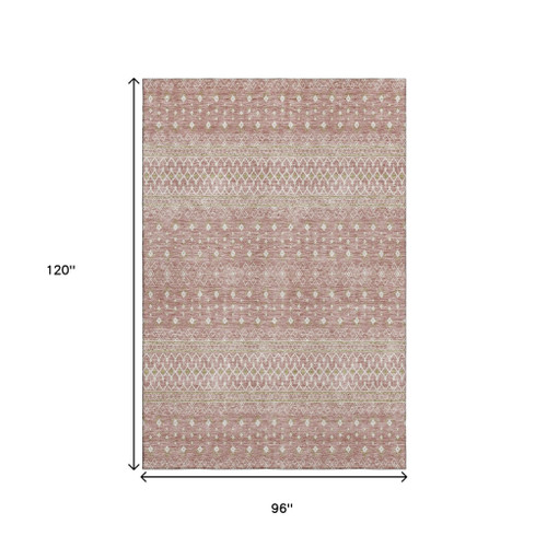 8' X 10' Blush And Ivory Tribal Washable Area Rug With UV Protection