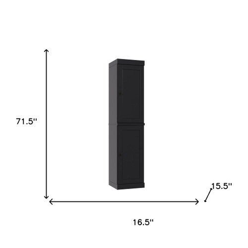 72" Black Solid Wood Two Door Pantry Or Storage Closet