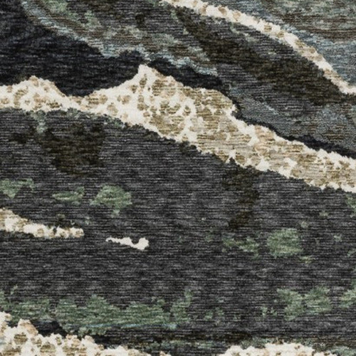 5' X 8' Blue Black And Beige Abstract Area Rug With Fringe