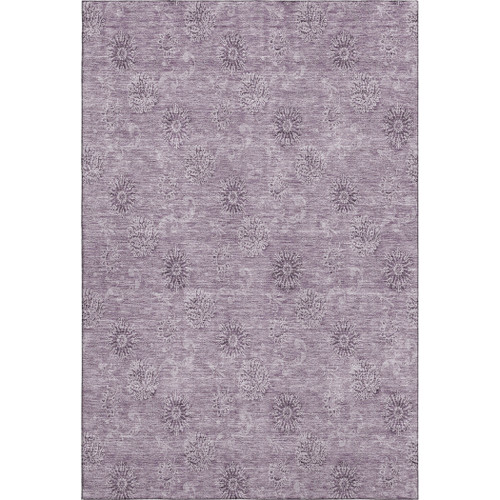 9' X 12' Plum And Ivory Floral Washable Area Rug With UV Protection
