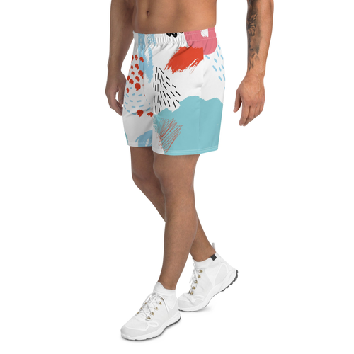 Red Blue Men's Paint Abstract Brush Stroke Athletic Shorts