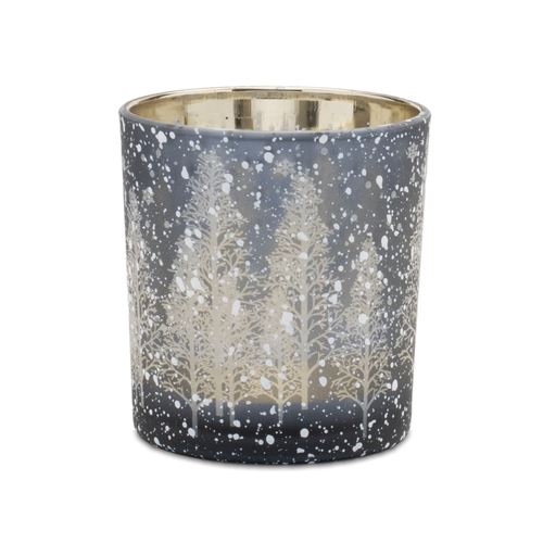 Set of Three Blue And Gray Abstract Glass Tabletop Votive Candle Holders