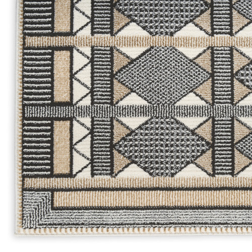 6' Ivory Tan And Black Geometric Runner Rug